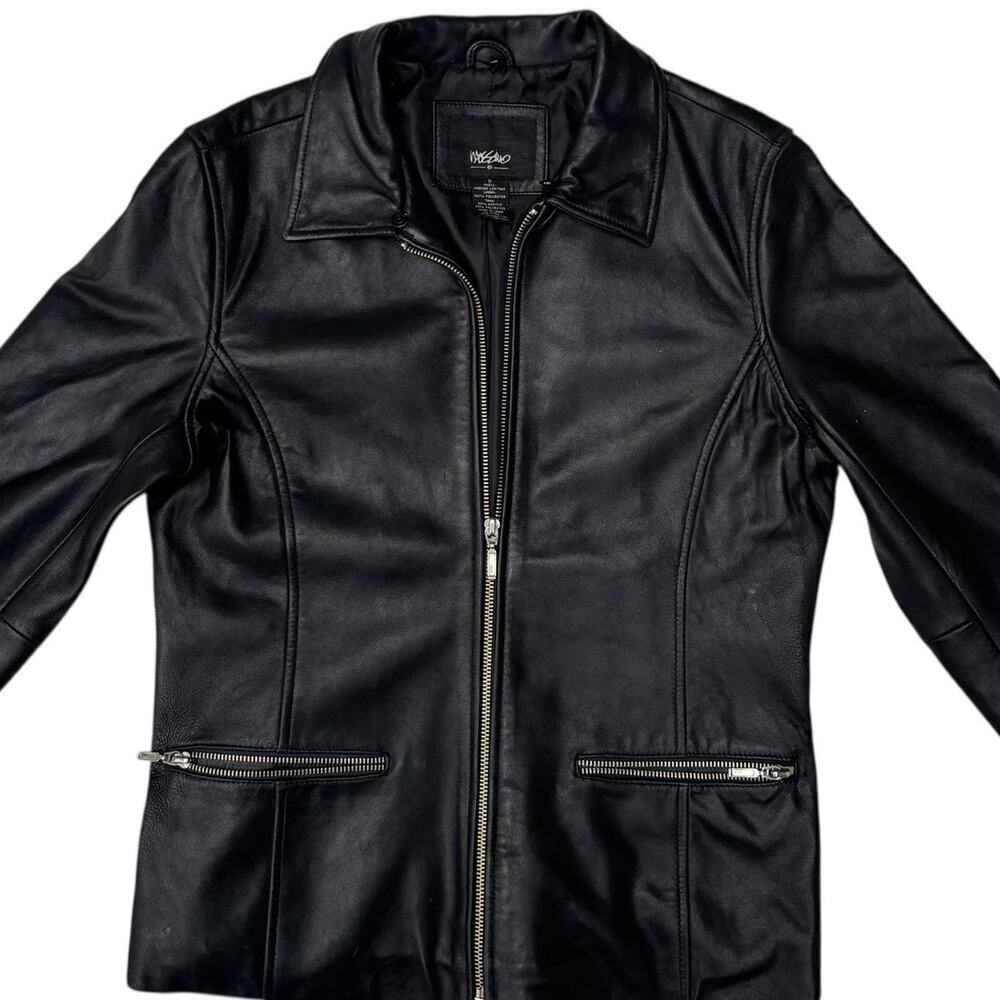 Mossimo Leather Jacket Womens Size S Zip Pockets Cuffs Lined Relaxed - Picture 5 of 8